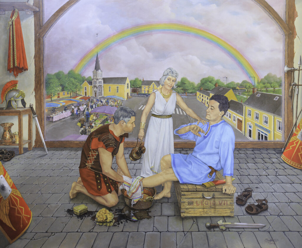 Le lavement des pieds par Saint MARTIN, huile sur bois, 170x140cm, Vendu et exposé à l'église de Mézeray (72270)